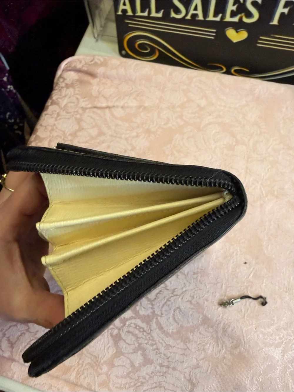 Salvatore Ferragamo Black Leather Zip Wallet with Silver Hardware